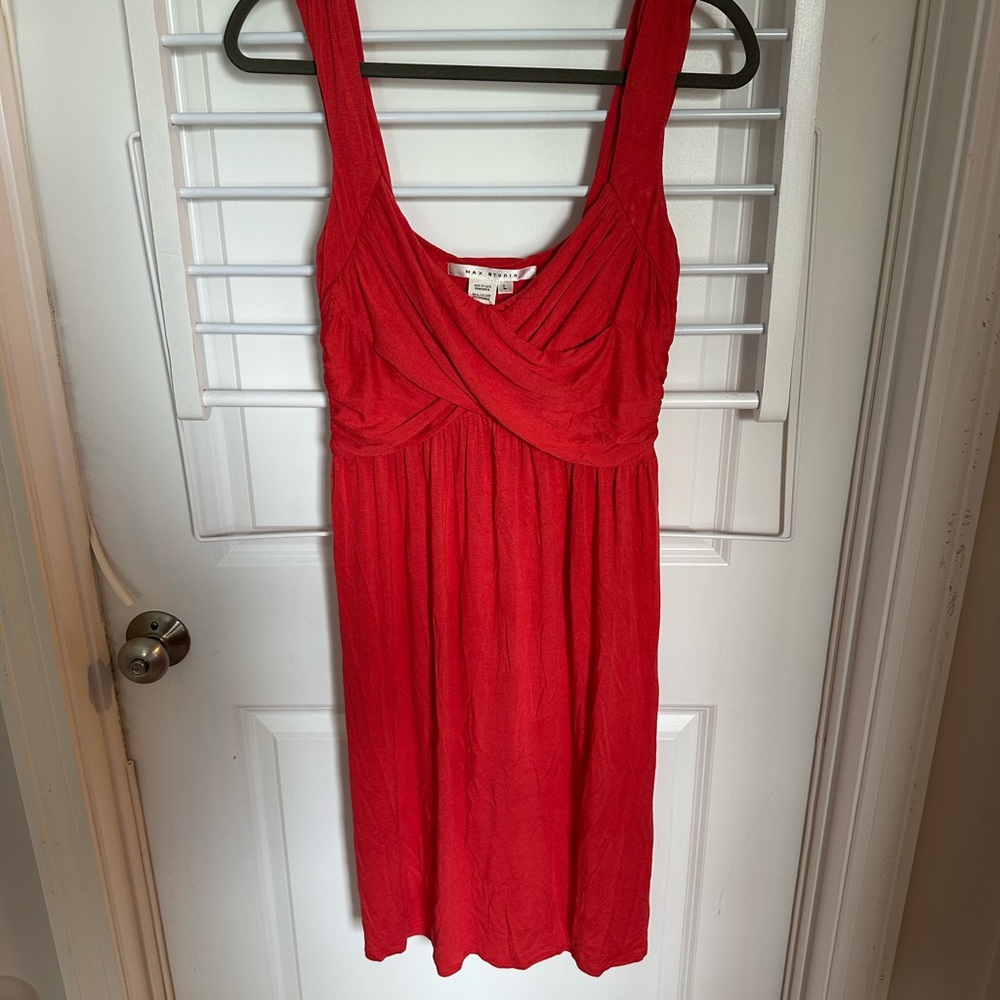 Max Studio Red Ruched Wrap Mini Dress